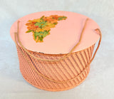 Vintage Pink Daisies Round Wicker Sewing Basket