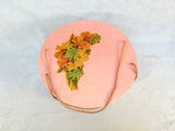 Vintage Pink Daisies Round Wicker Sewing Basket