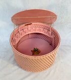 Vintage Pink Daisies Round Wicker Sewing Basket