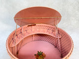 Vintage Pink Daisies Round Wicker Sewing Basket