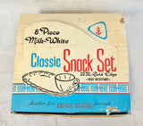 Vintage Anchor Hocking Milk Glass Snack Set with Gold Edge - 8-Piece Set, Like New!