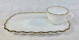 Vintage Anchor Hocking Milk Glass Snack Set with Gold Edge - 8-Piece Set, Like New!