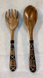 Wooden African Motif Salad Servers