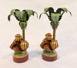 Monkey with Palm Tree Metal Candle Holders Petit Choses USA - Set of 2