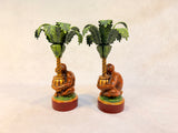Monkey with Palm Tree Metal Candle Holders Petit Choses USA - Set of 2