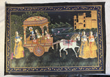Lord Krishna and Radha Indian Silk Cloth Painting, 30" x 21"