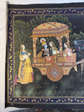 Lord Krishna and Radha Indian Silk Cloth Painting, 30" x 21"