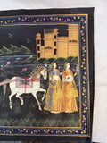 Lord Krishna and Radha Indian Silk Cloth Painting, 30" x 21"