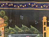 Lord Krishna and Radha Indian Silk Cloth Painting, 30" x 21"