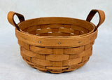 Longaberger 1992 Small 7" Round Basket with Leather Handles