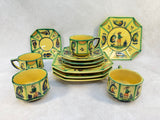 HB Henriot Quimper France Soleil Yellow Ceramic Breton Man Dinnerware - Lot of 12 Pieces