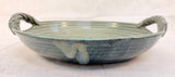 13" Gray Green Round Pottery Platter with 2 Handles by David