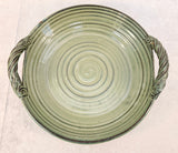 13" Gray Green Round Pottery Platter with 2 Handles by David