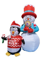 6 ft. LED Animated Shiverning Snowman and Penguin on Sugar Rush Inflatable - Like New!