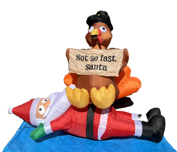 5 ft. LED Not So Fast Turkey and Santa Scene Inflatable - Like New!