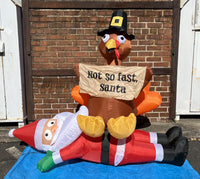 5 ft. LED Not So Fast Turkey and Santa Scene Inflatable - Like New!