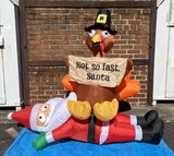 5 ft. LED Not So Fast Turkey and Santa Scene Inflatable - Like New!