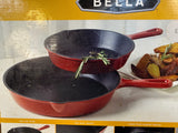 Bella Red Enamel Cast Iron Skillet Set - 8" & 10" - Brand New!