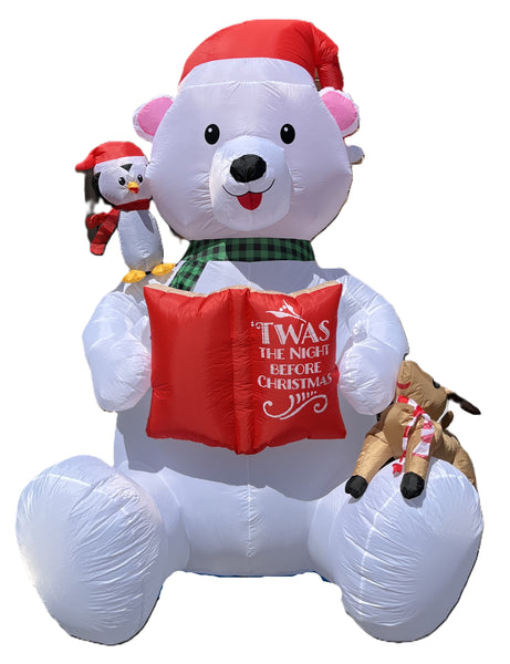 9 ft. LED Polar Bear Reading to Friends Inflatable - Like New!