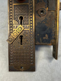 Antique Maltese Cross Brass Door Knob Set with Face Plates and Mortise Lock