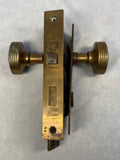 Antique Maltese Cross Brass Door Knob Set with Face Plates and Mortise Lock