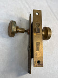 Antique Maltese Cross Brass Door Knob Set with Face Plates and Mortise Lock