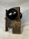 Antique Black Enameled Brass Door Knob Set w/Face Plates & Mortise Lock