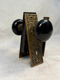 Antique Black Enameled Brass Door Knob Set w/Face Plates & Mortise Lock