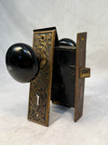 Antique Black Enameled Brass Door Knob Set w/Face Plates & Mortise Lock