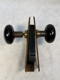 Antique Black Enameled Brass Door Knob Set w/Face Plates & Mortise Lock