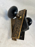 Antique Black Enameled Brass Door Knob Set w/Face Plates & Mortise Lock
