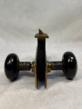 Antique Black Enameled Brass Door Knob Set w/Face Plates & Mortise Lock