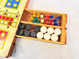 Vintage Estrela Ludo Games Brazil Wood 2-Sided Game Board with Parts Drawer