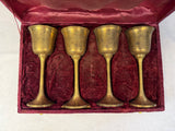 Vintage Brass Metal Goblets in Red Velvet Case - Set of 4