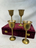 Vintage Brass Metal Goblets in Red Velvet Case - Set of 4