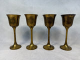 Vintage Brass Metal Goblets in Red Velvet Case - Set of 4