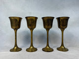 Vintage Brass Metal Goblets in Red Velvet Case - Set of 4