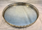 Vintage 18" Greek Key Round Chrome & Mirror Tray