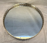 Vintage 18" Greek Key Round Chrome & Mirror Tray