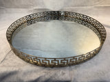 Vintage 18" Greek Key Round Chrome & Mirror Tray
