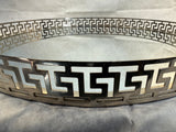 Vintage 18" Greek Key Round Chrome & Mirror Tray