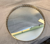 Vintage 18" Greek Key Round Chrome & Mirror Tray