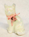 Fenton Iridescent Cat with Pink Rose Figurine