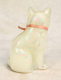 Fenton Iridescent Cat with Pink Rose Figurine