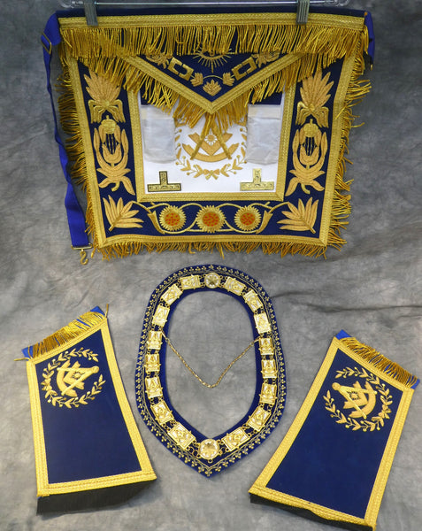 Masonic Regalia Embroidered Dress Apron, Chain Collar and Cuffs - Like New!