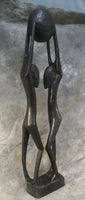 Lovers Statue, 31" Carved Wood Figurine Made in Ghana