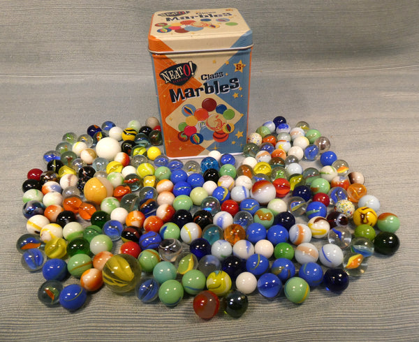 Neato! Glass Marbles Tin with 204 Marbles