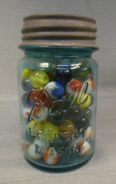 Vintage Ball #3 Mason Jar with 120 Glass Marbles