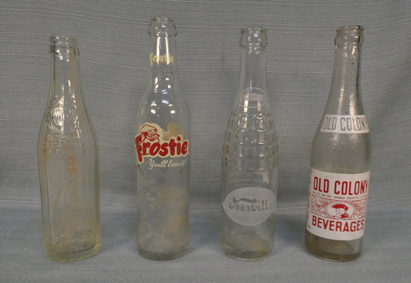 Vintage Glass Bottles - Frostie, Old Colony, Wayne, Nesbitt's - Lot of 4