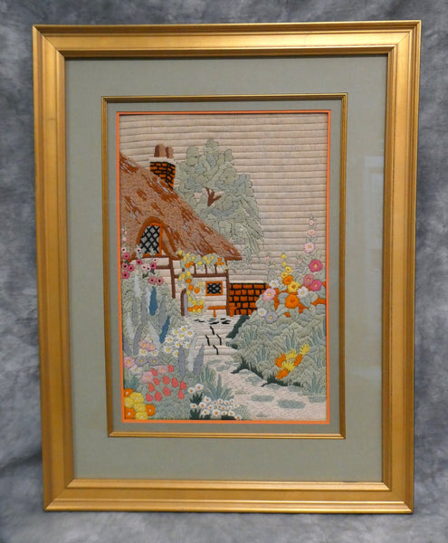 Vintage Country Cottage Embroidery Fiber Art by Vera McDonald Shipp c. 1940
